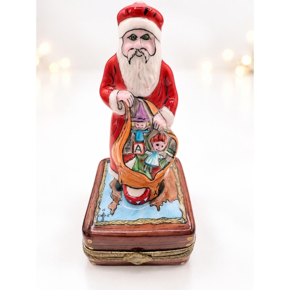 Limoges Box Santa Claus Father Christmas with Toy Bag Map Trunk Signed France